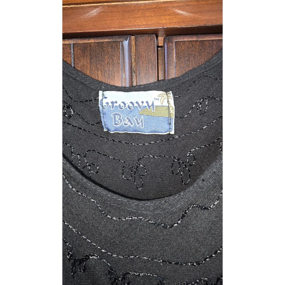 Embroidered Beach Sun Dress Black Rayon Uneven Hem Size L Groovy Bay - Picture 3 of 5